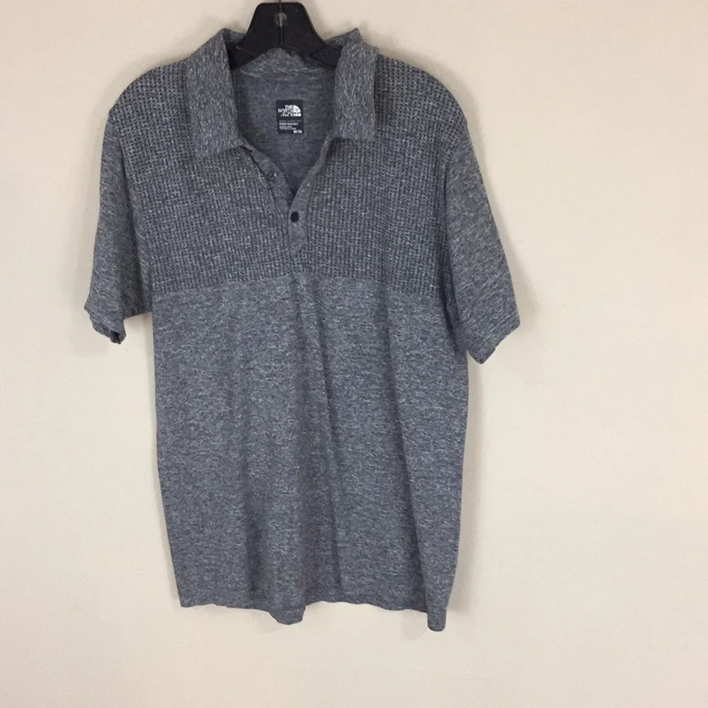 The North Face Mens Heather Gray Polo with Waffle Knit Accents M